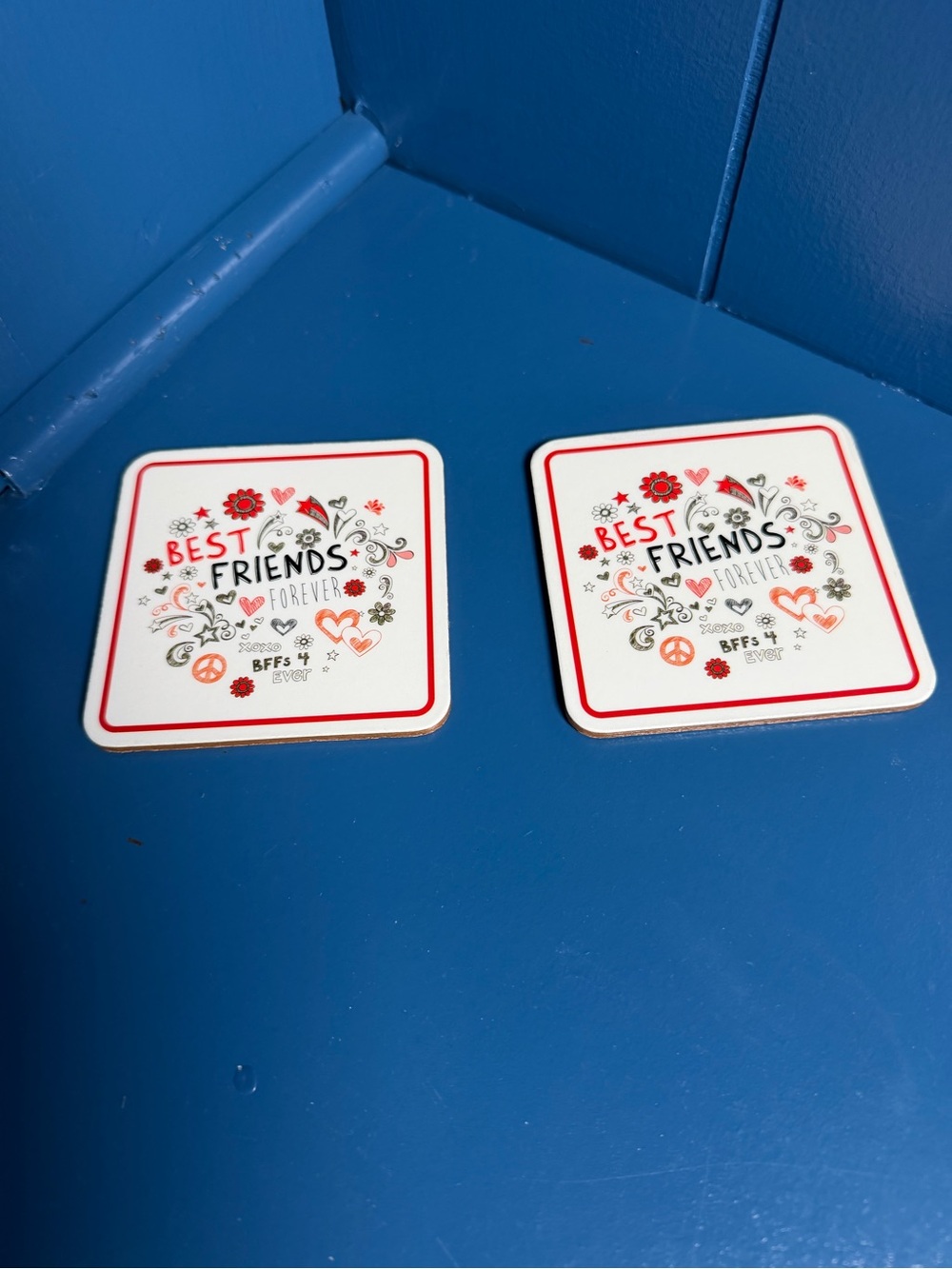 Best Friends Forever Decorative Coasters - White and Red